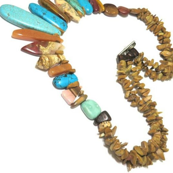 Autumn Magesty! Turquoise, Carnelian, Agate Jasper and Wood Necklace - Picture 7 of 8